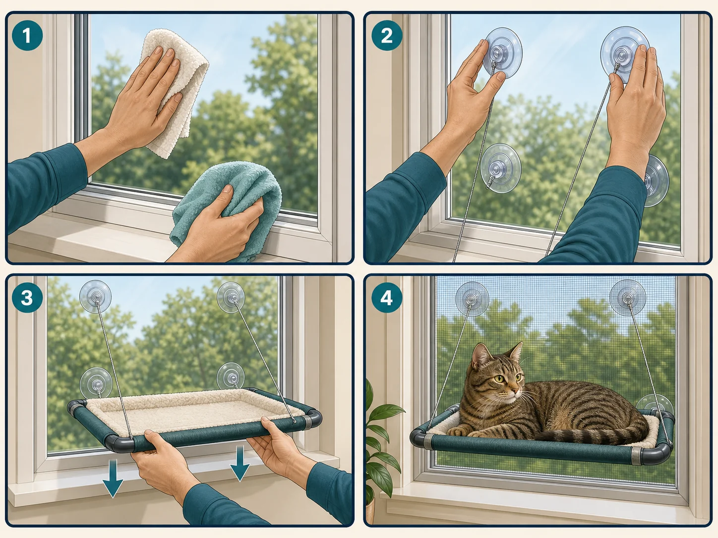 Cat window perch safety steps: measure the window, prepare the mount and test the perch before use