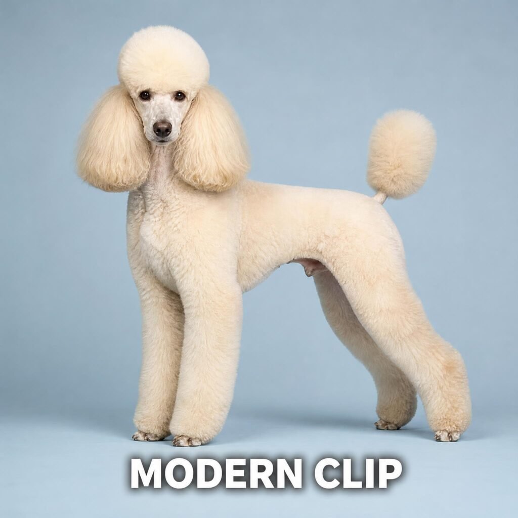 Cream poodle with a modern clip