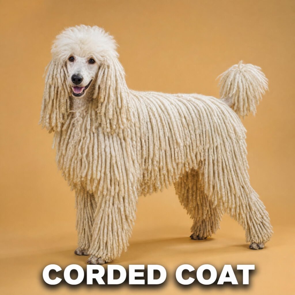 White corded poodle with rope-like cords