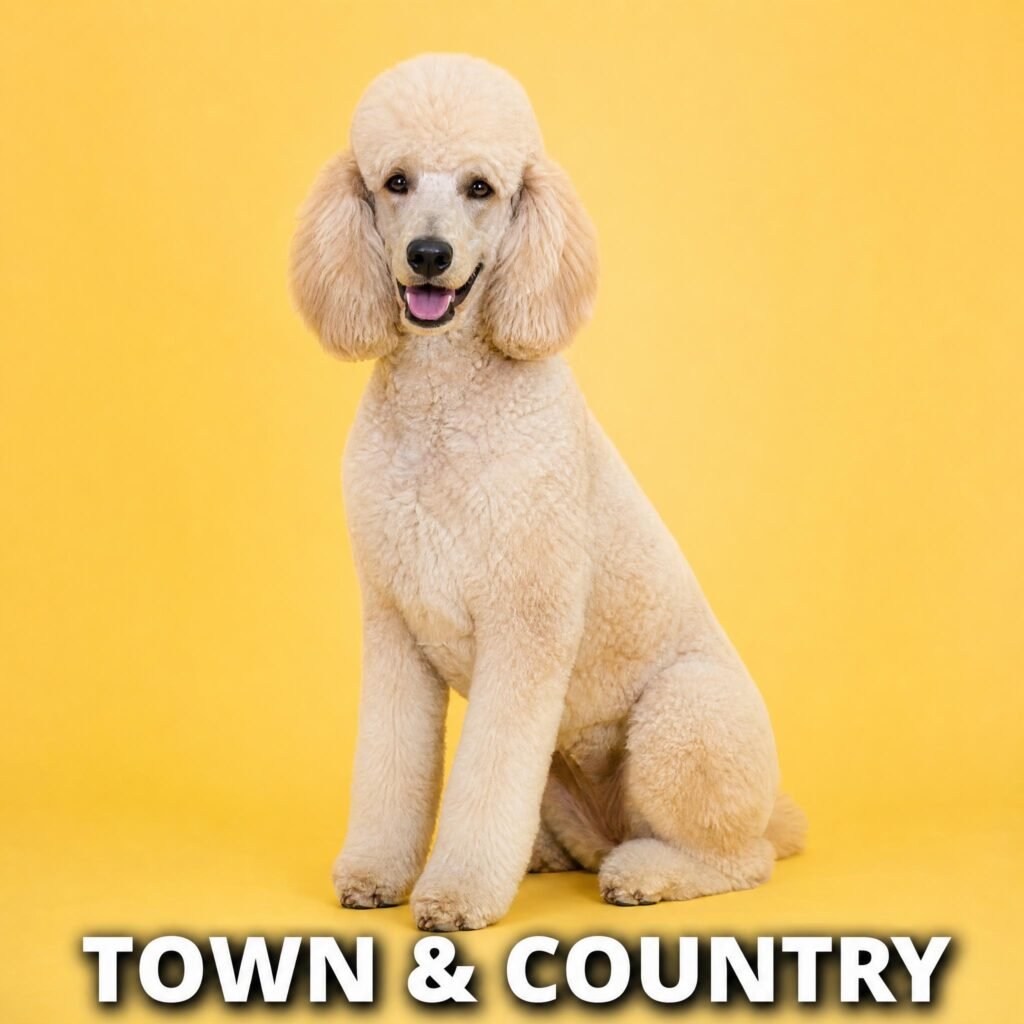 Cream poodle with a town and country cut